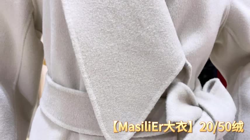 MasiliEr水貂毛领毛呢外套冬季美拉德气质双面呢大衣