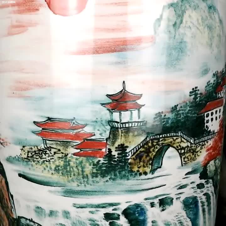 陶瓷器落地大花瓶 手绘旭日东升客厅摆件大花瓶
