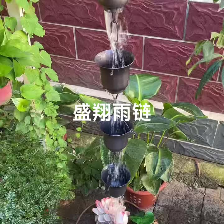 铜旧花杯雨链 装饰雨铃