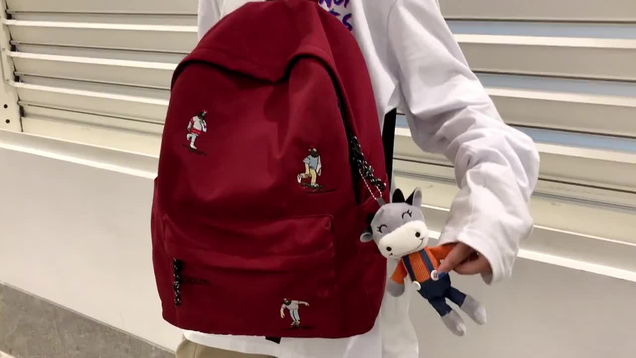 【书包韩版高中原宿ulzzang女背包学生初中生尼龙ins简约情侣双肩包】视频介绍
