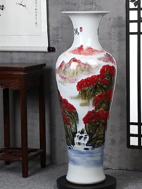粉彩山水鸿运图花瓶 1.2米1.4米1.6米陶瓷大花瓶